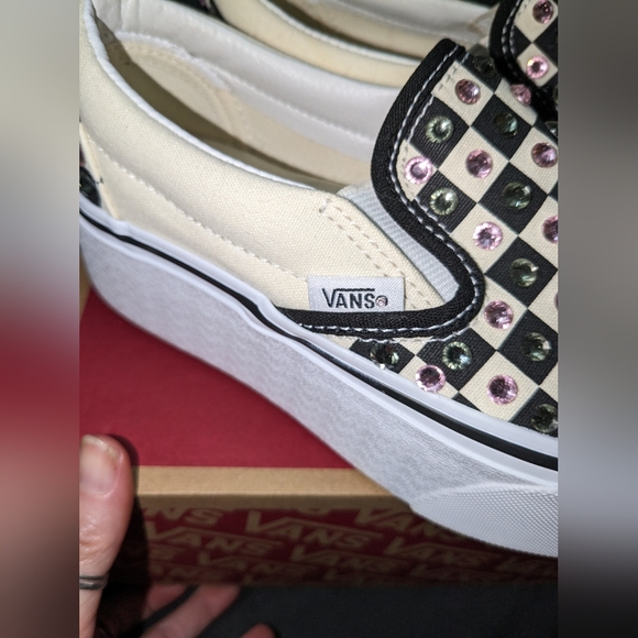 Blinged out DiamondVans classic checked slip on stack form shoes size 5 Women's - Picture 6 of 15
